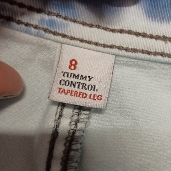 Custom Tie-Dyed Blue Water Hues Straight Tapered Leg Jeans Tummy Control, Size 8 - Picture 5 of 5